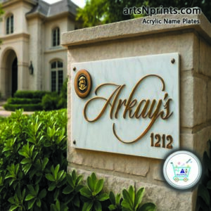 Marble Texture Acrylic Name Plate for Home by artsNprints.com